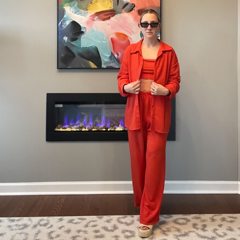 SHEIN Bold Red Jumpsuit Set